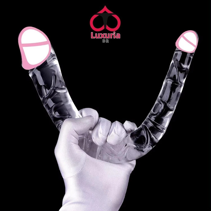 Dildo Duplo Cabeça Silicone Transparente