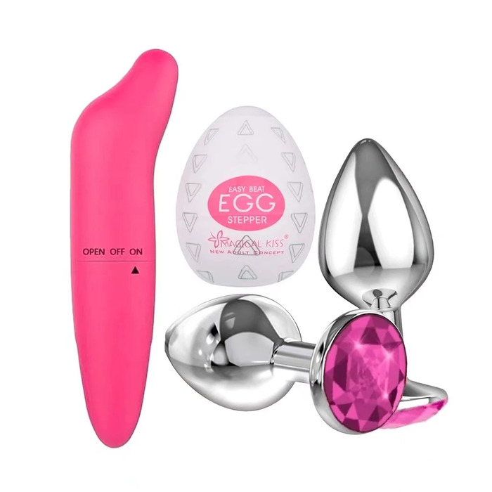 Kit Plug Anal Tamanho P + Vibrador Ponto G + Egg Ovo Masturbador